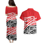 All Red New Zealand Kowhai Ngutukak Couples Matching Puletasi and Hawaiian Shirt - Aussie Hoodie