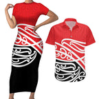 All Red New Zealand Kowhai Ngutukak Couples Matching Short Sleeve Bodycon Dress and Hawaiian Shirt - Aussie Hoodie