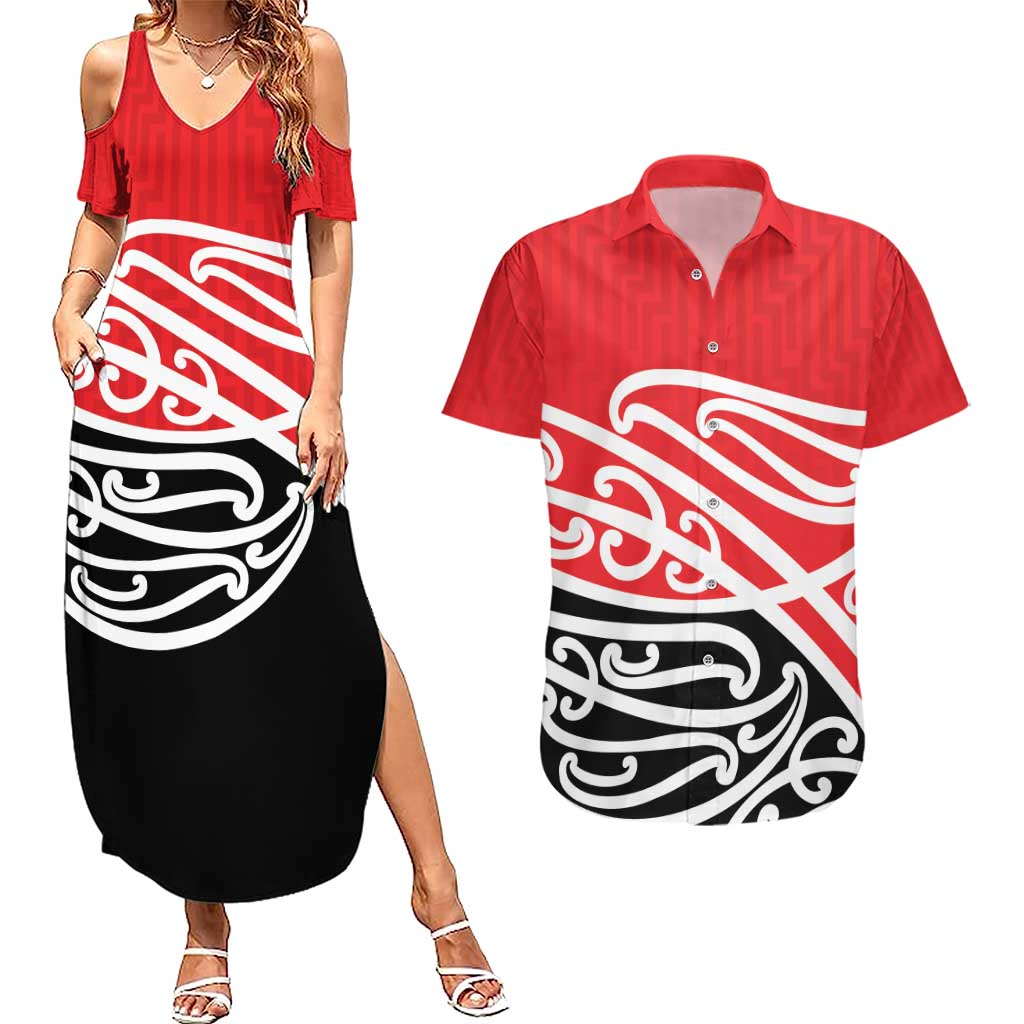 All Red New Zealand Kowhai Ngutukak Couples Matching Summer Maxi Dress and Hawaiian Shirt - Aussie Hoodie