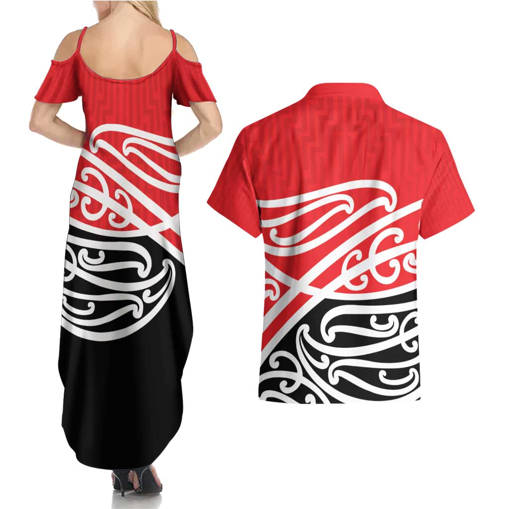 All Red New Zealand Kowhai Ngutukak Couples Matching Summer Maxi Dress and Hawaiian Shirt - Aussie Hoodie