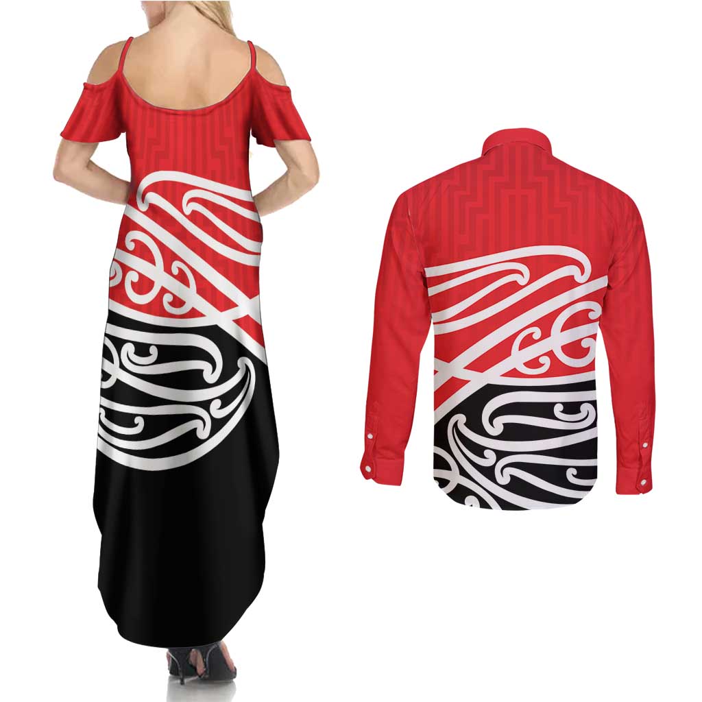 All Red New Zealand Kowhai Ngutukak Couples Matching Summer Maxi Dress and Long Sleeve Button Shirt - Aussie Hoodie