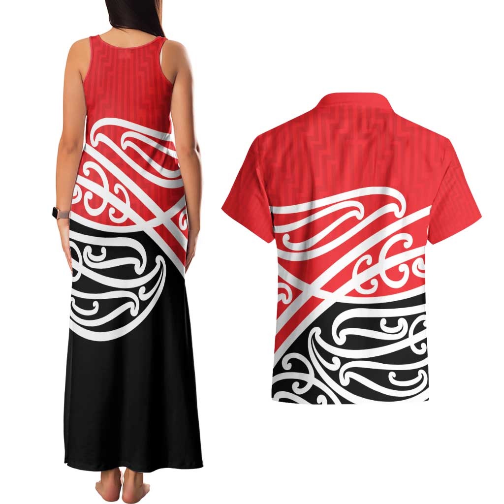 All Red New Zealand Kowhai Ngutukak Couples Matching Tank Maxi Dress and Hawaiian Shirt - Aussie Hoodie