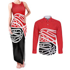 All Red New Zealand Kowhai Ngutukak Couples Matching Tank Maxi Dress and Long Sleeve Button Shirt - Aussie Hoodie