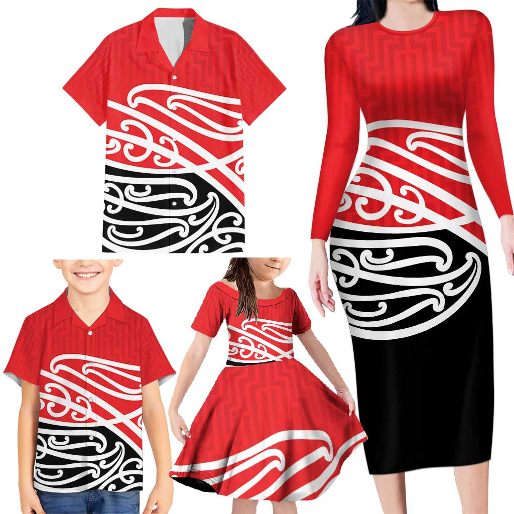 All Red New Zealand Kowhai Ngutukak Family Matching Long Sleeve Bodycon Dress and Hawaiian Shirt - Aussie Hoodie