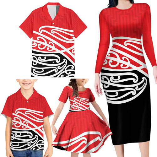 All Red New Zealand Kowhai Ngutukak Family Matching Long Sleeve Bodycon Dress and Hawaiian Shirt - Aussie Hoodie
