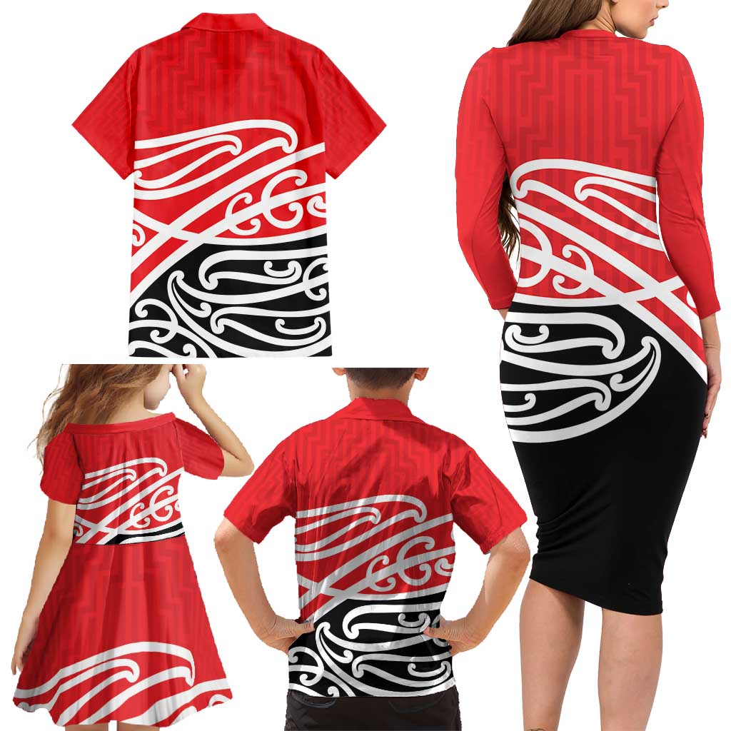 All Red New Zealand Kowhai Ngutukak Family Matching Long Sleeve Bodycon Dress and Hawaiian Shirt - Aussie Hoodie