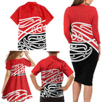 All Red New Zealand Kowhai Ngutukak Family Matching Long Sleeve Bodycon Dress and Hawaiian Shirt - Aussie Hoodie