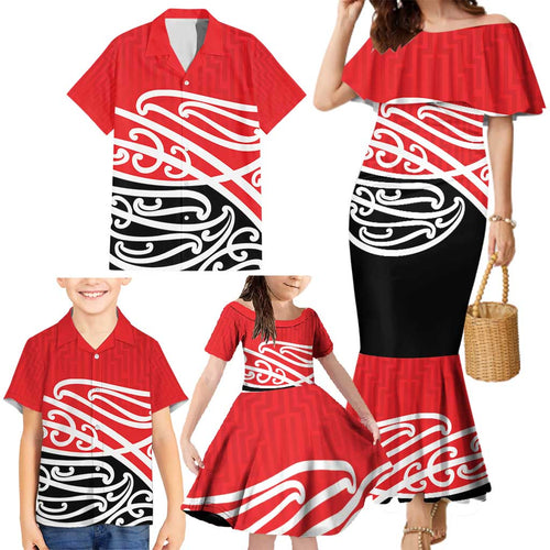 All Red New Zealand Kowhai Ngutukak Family Matching Mermaid Dress and Hawaiian Shirt - Aussie Hoodie