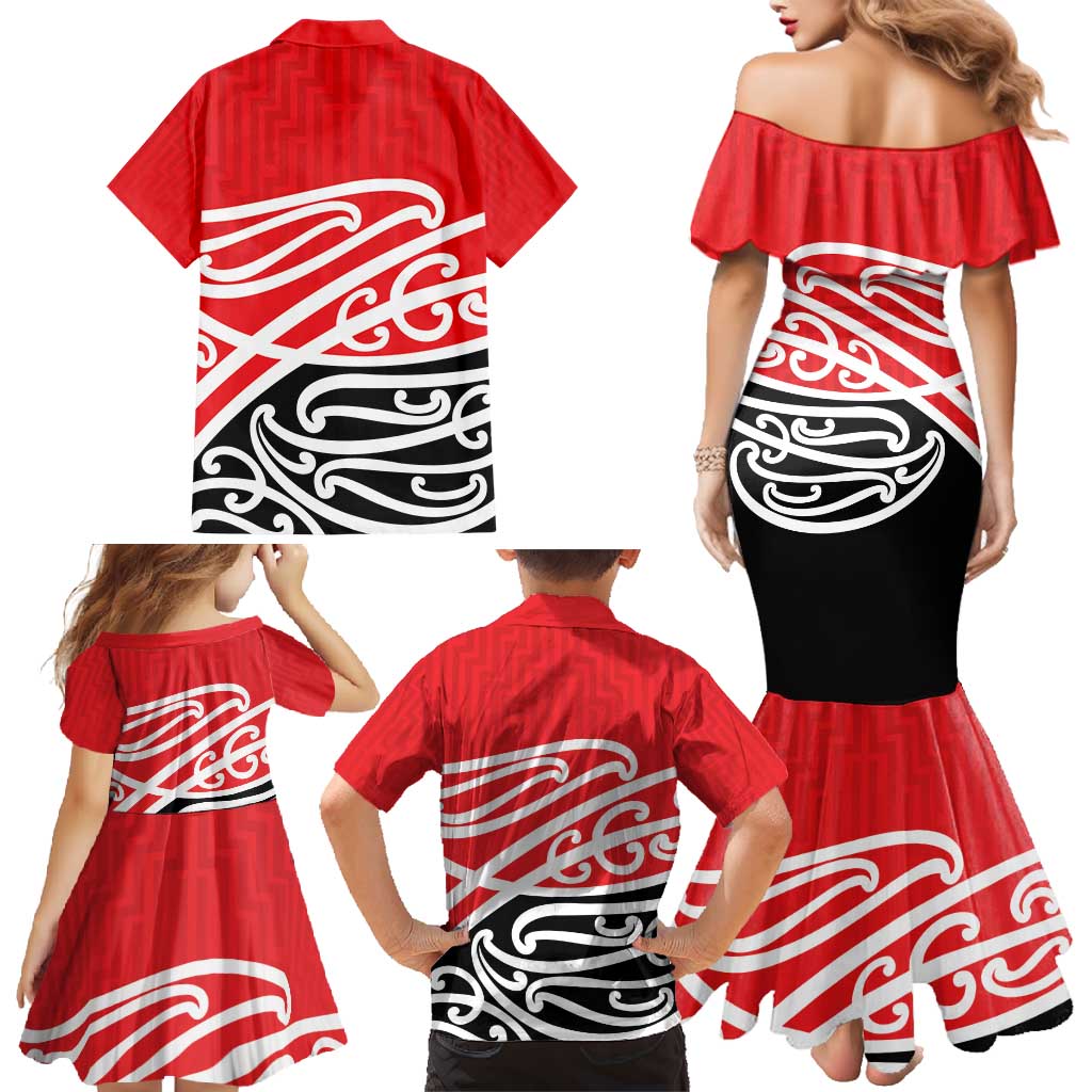 All Red New Zealand Kowhai Ngutukak Family Matching Mermaid Dress and Hawaiian Shirt - Aussie Hoodie