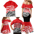 All Red New Zealand Kowhai Ngutukak Family Matching Mermaid Dress and Hawaiian Shirt - Aussie Hoodie