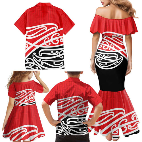 All Red New Zealand Kowhai Ngutukak Family Matching Mermaid Dress and Hawaiian Shirt - Aussie Hoodie