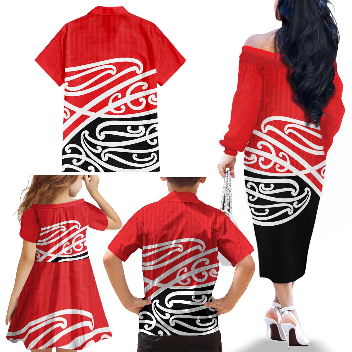 All Red New Zealand Kowhai Ngutukak Family Matching Off The Shoulder Long Sleeve Dress and Hawaiian Shirt - Aussie Hoodie