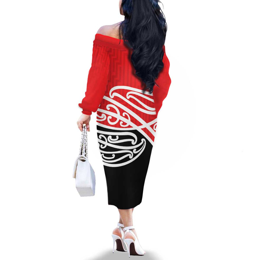 All Red New Zealand Kowhai Ngutukak Family Matching Off The Shoulder Long Sleeve Dress and Hawaiian Shirt - Aussie Hoodie
