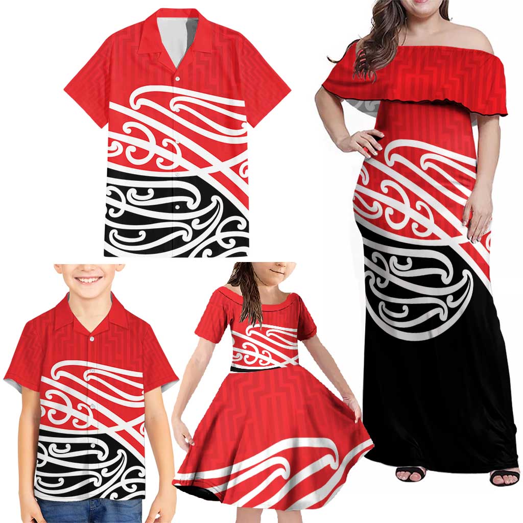 All Red New Zealand Kowhai Ngutukak Family Matching Off Shoulder Maxi Dress and Hawaiian Shirt - Aussie Hoodie