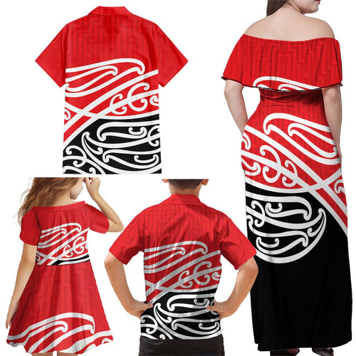 All Red New Zealand Kowhai Ngutukak Family Matching Off Shoulder Maxi Dress and Hawaiian Shirt - Aussie Hoodie