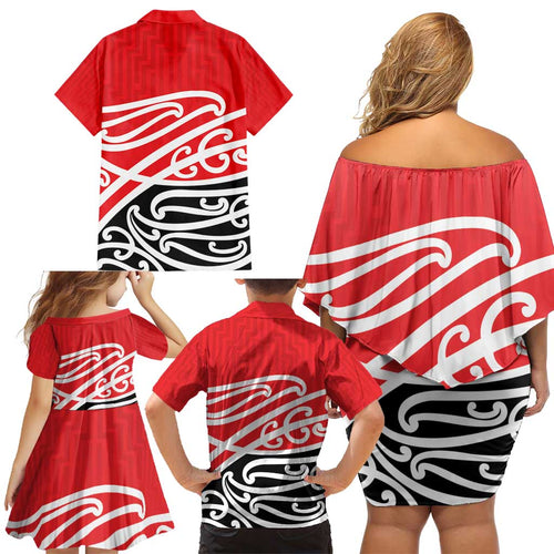 All Red New Zealand Kowhai Ngutukak Family Matching Off Shoulder Short Dress and Hawaiian Shirt - Aussie Hoodie