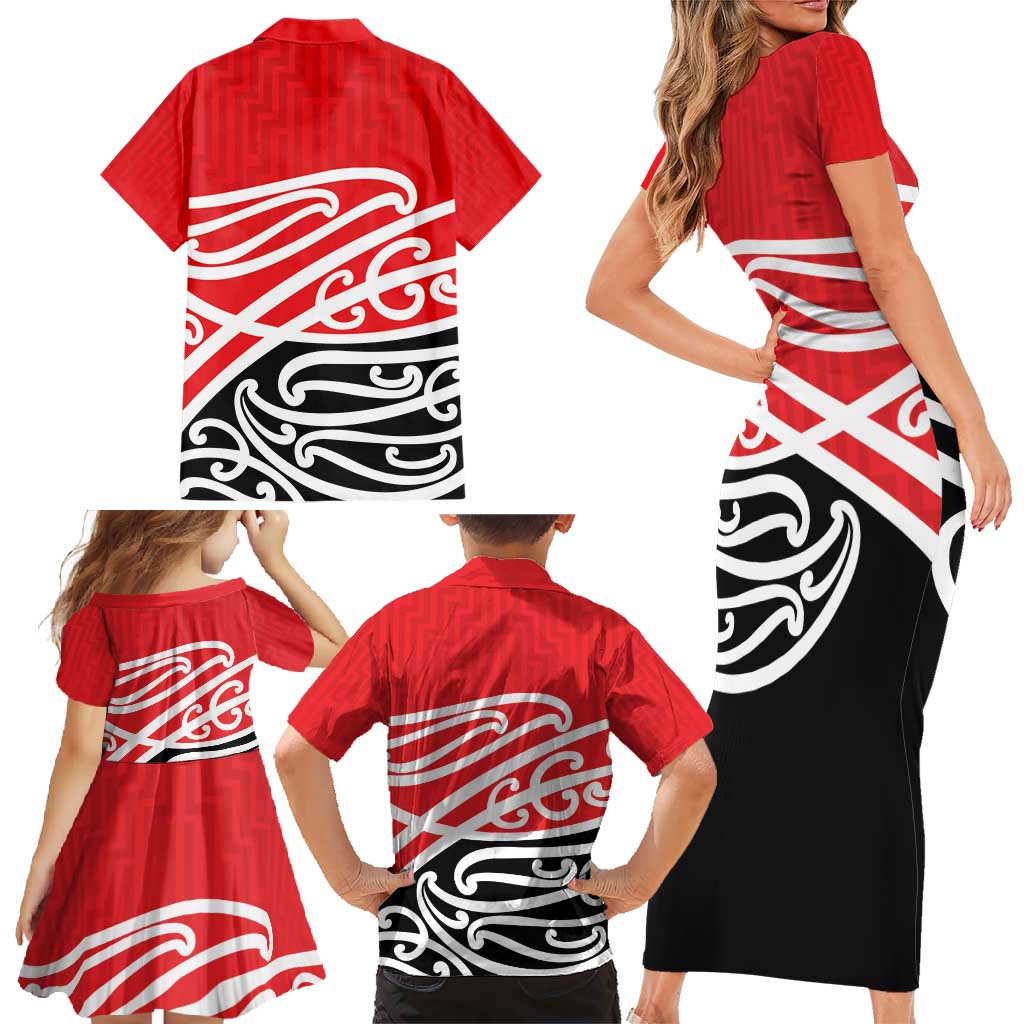 All Red New Zealand Kowhai Ngutukak Family Matching Short Sleeve Bodycon Dress and Hawaiian Shirt - Aussie Hoodie