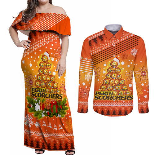 custom-scorchers-bbl-couples-matching-off-shoulder-maxi-dress-and-long-sleeve-button-shirt-christmas-vibe-2023