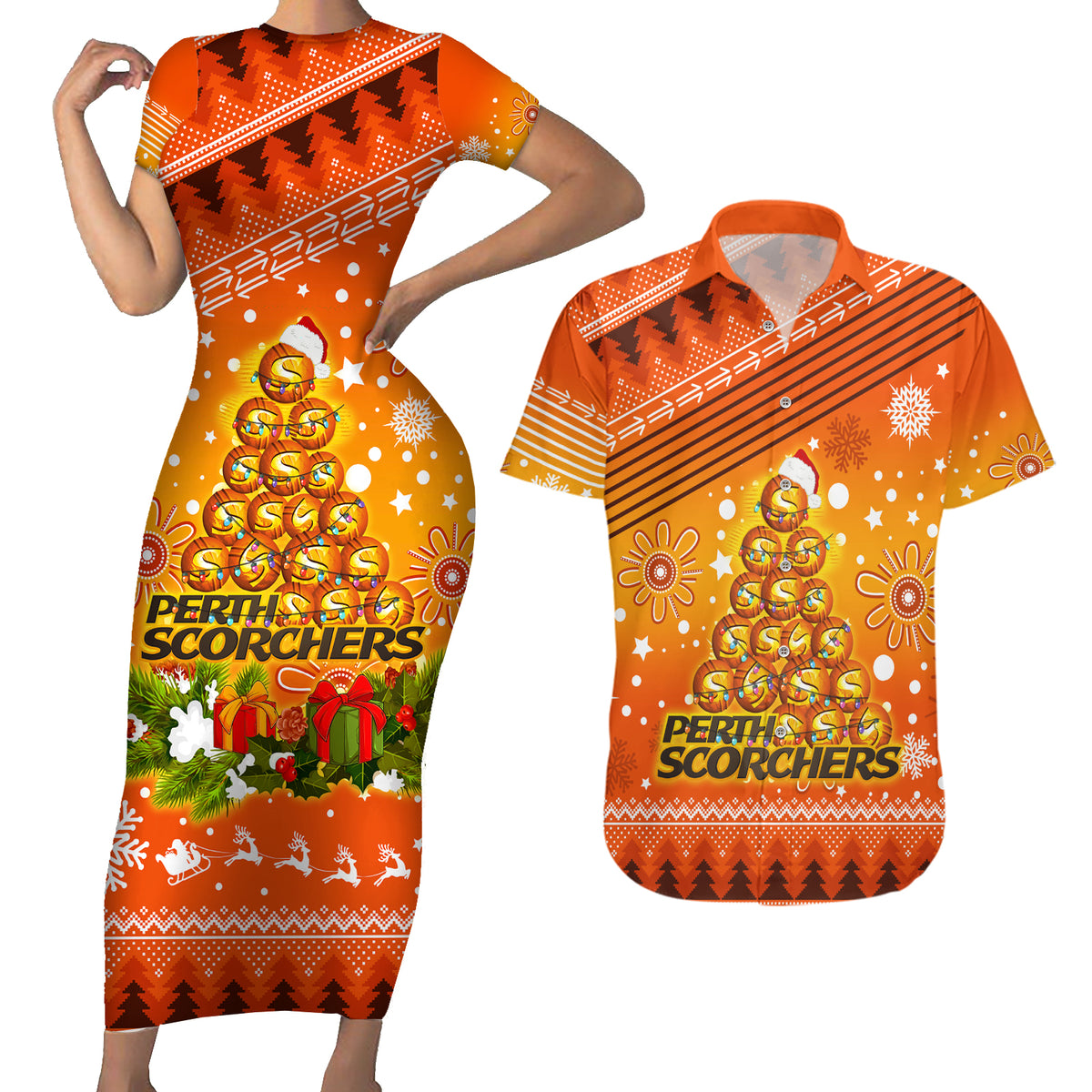 custom-scorchers-bbl-couples-matching-short-sleeve-bodycon-dress-and-hawaiian-shirt-christmas-vibe-2023