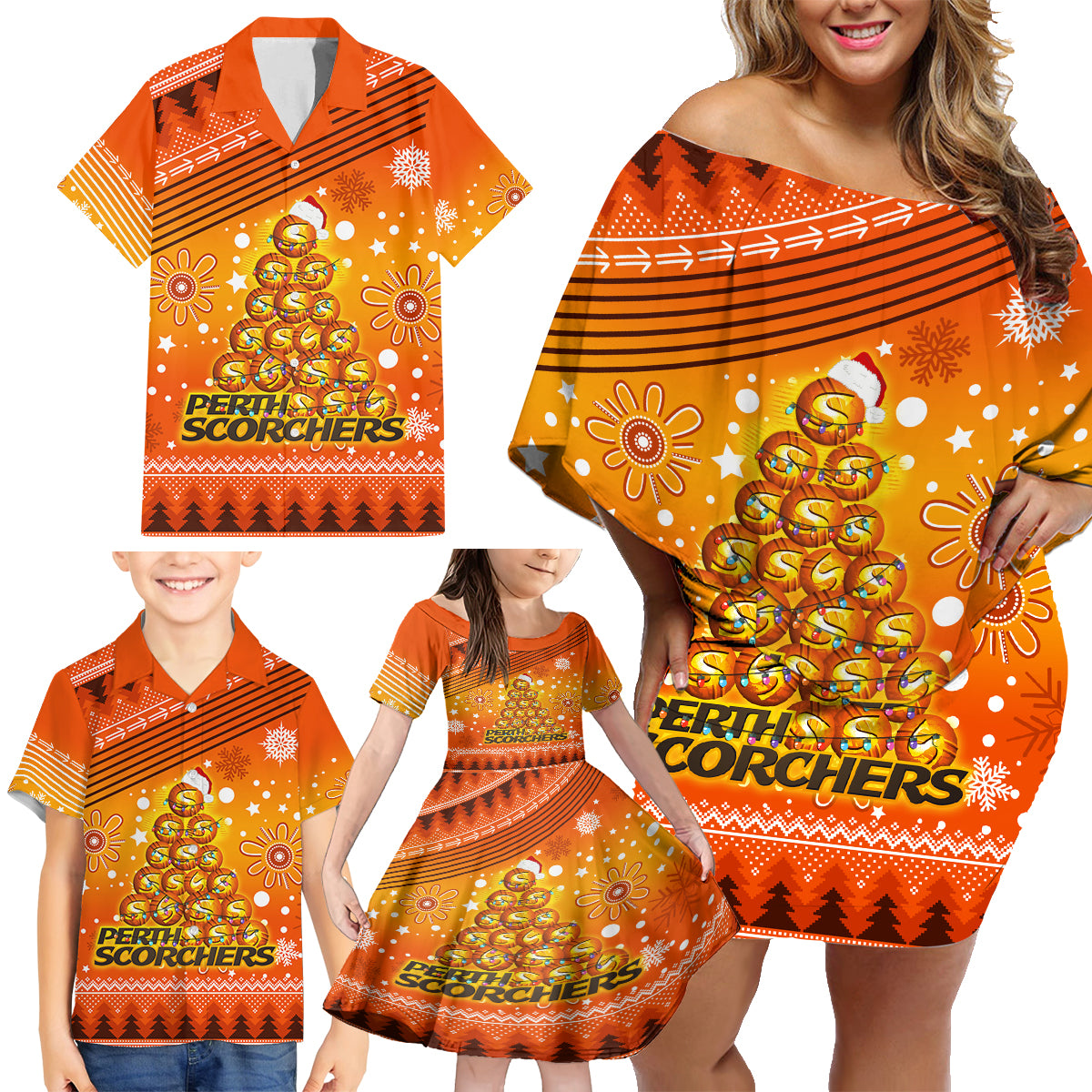 custom-scorchers-bbl-family-matching-off-shoulder-short-dress-and-hawaiian-shirt-christmas-vibe-2023
