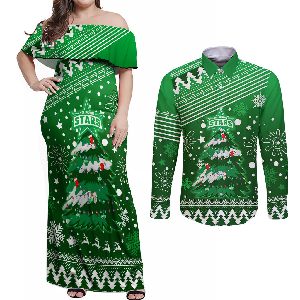 custom-stars-bbl-couples-matching-off-shoulder-maxi-dress-and-long-sleeve-button-shirt-christmas-vibe-2023
