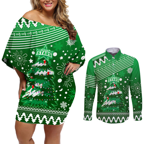 custom-stars-bbl-couples-matching-off-shoulder-short-dress-and-long-sleeve-button-shirt-christmas-vibe-2023