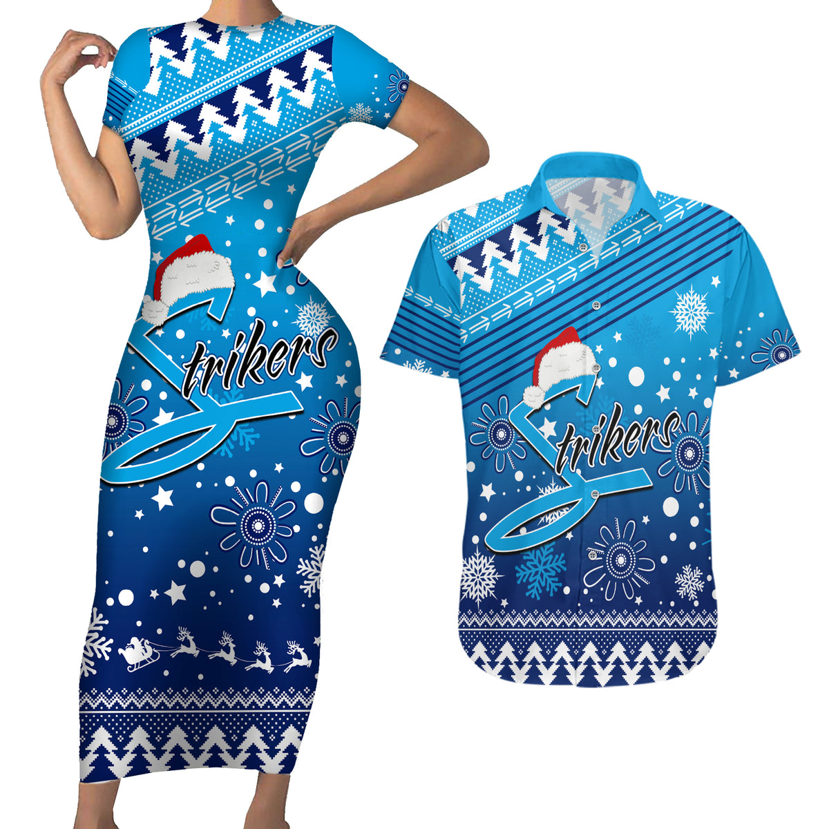 custom-strikers-bbl-couples-matching-short-sleeve-bodycon-dress-and-hawaiian-shirt-christmas-vibe-2023