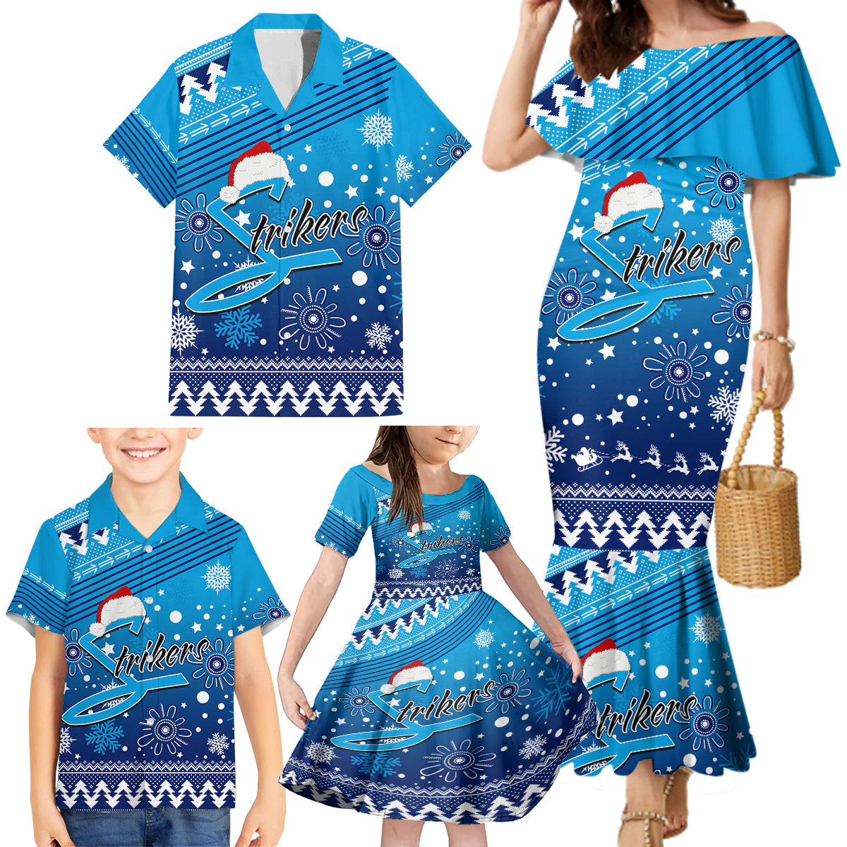 custom-strikers-bbl-family-matching-mermaid-dress-and-hawaiian-shirt-christmas-vibe-2023