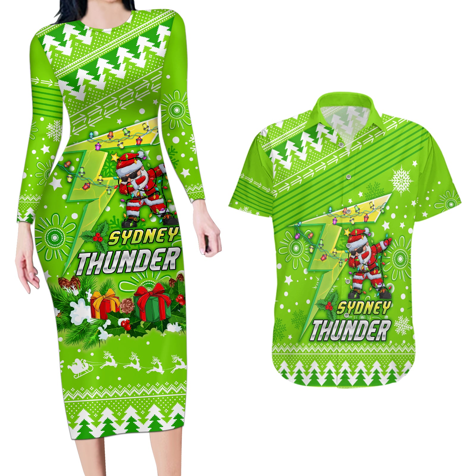 custom-thunder-bbl-couples-matching-long-sleeve-bodycon-dress-and-hawaiian-shirt-christmas-vibe-2023