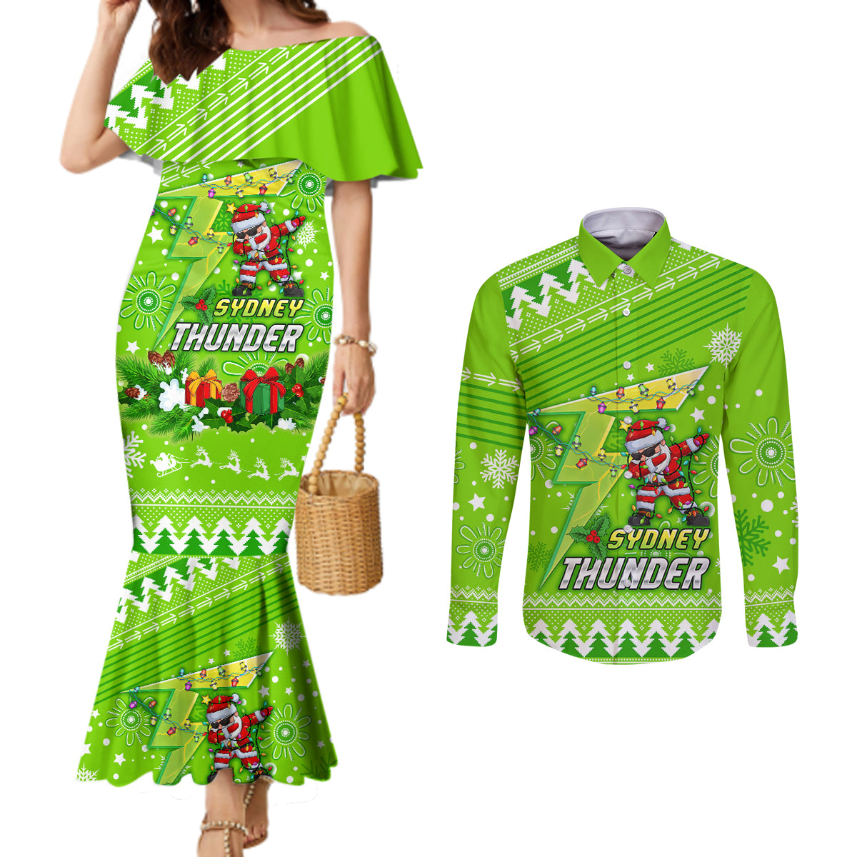 custom-thunder-bbl-couples-matching-mermaid-dress-and-long-sleeve-button-shirt-christmas-vibe-2023
