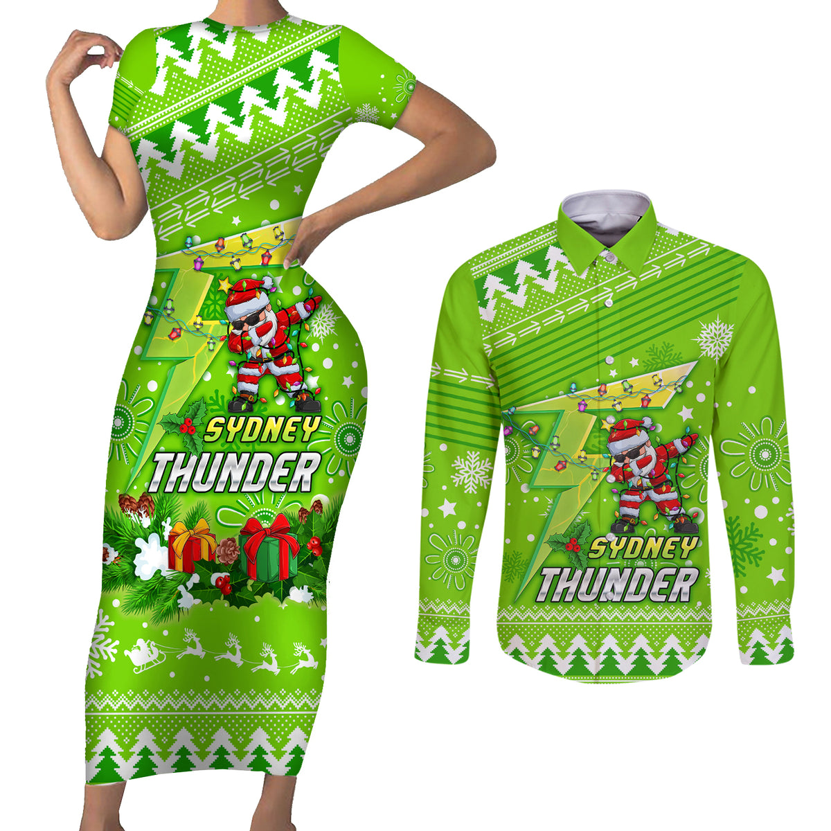 custom-thunder-bbl-couples-matching-short-sleeve-bodycon-dress-and-long-sleeve-button-shirt-christmas-vibe-2023