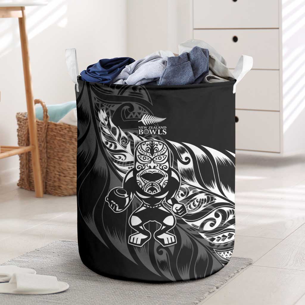 New Zealand Lawn Bowls Laundry Basket Black Maori Warrior Tribal Silver Fern - Aussie Hoodie