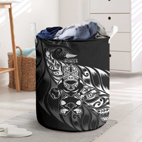 New Zealand Lawn Bowls Laundry Basket Black Maori Warrior Tribal Silver Fern - Aussie Hoodie
