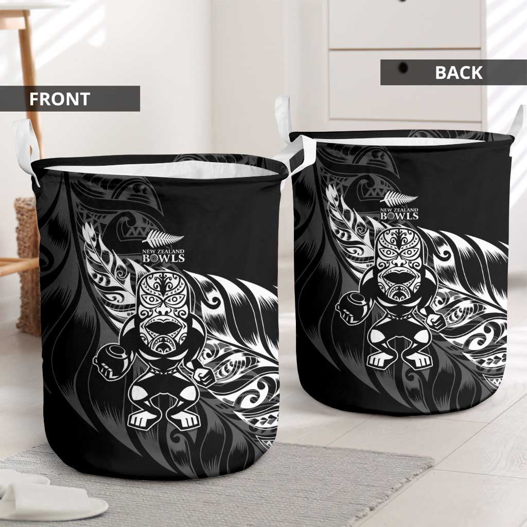 New Zealand Lawn Bowls Laundry Basket Black Maori Warrior Tribal Silver Fern - Aussie Hoodie