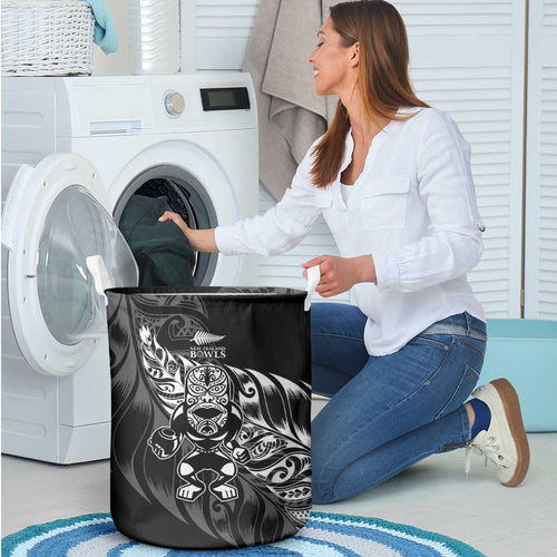 New Zealand Lawn Bowls Laundry Basket Black Maori Warrior Tribal Silver Fern - Aussie Hoodie