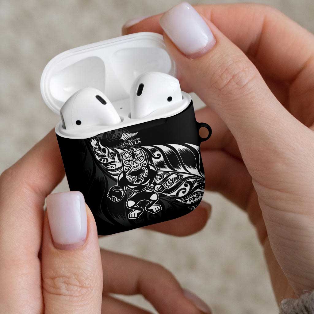 New Zealand Lawn Bowls AirPods Case Black Maori Warrior Tribal Silver Fern - Aussie Hoodie