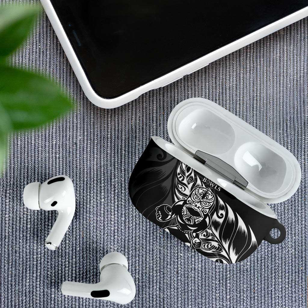 New Zealand Lawn Bowls AirPods Case Black Maori Warrior Tribal Silver Fern - Aussie Hoodie