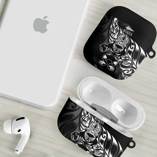 New Zealand Lawn Bowls AirPods Case Black Maori Warrior Tribal Silver Fern - Aussie Hoodie