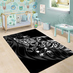 New Zealand Lawn Bowls Area Rug Black Maori Warrior Tribal Silver Fern - Aussie Hoodie