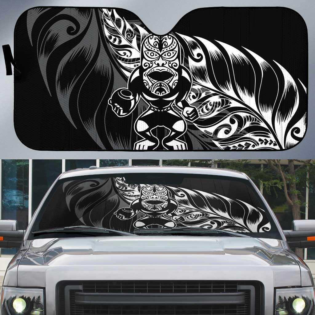 New Zealand Lawn Bowls Auto Sun Shade Black Maori Warrior Tribal Silver Fern - Aussie Hoodie