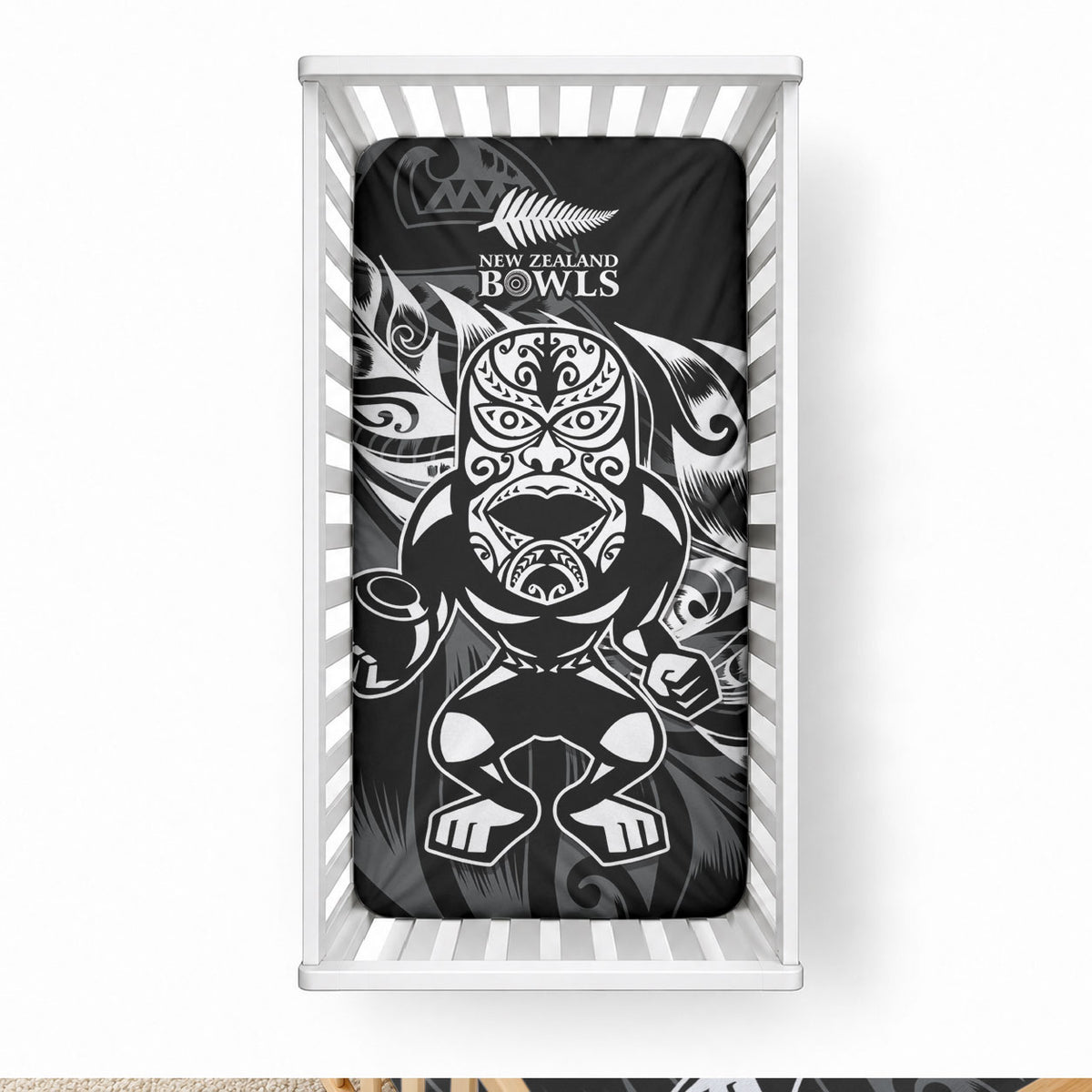 New Zealand Lawn Bowls Baby Bed Cover Black Maori Warrior Tribal Silver Fern