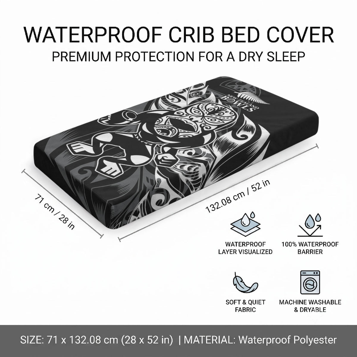 New Zealand Lawn Bowls Baby Bed Cover Black Maori Warrior Tribal Silver Fern