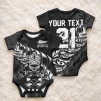 New Zealand Lawn Bowls Custom Baby Onesie Black Maori Warrior Tribal Silver Fern