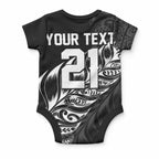 New Zealand Lawn Bowls Custom Baby Onesie Black Maori Warrior Tribal Silver Fern