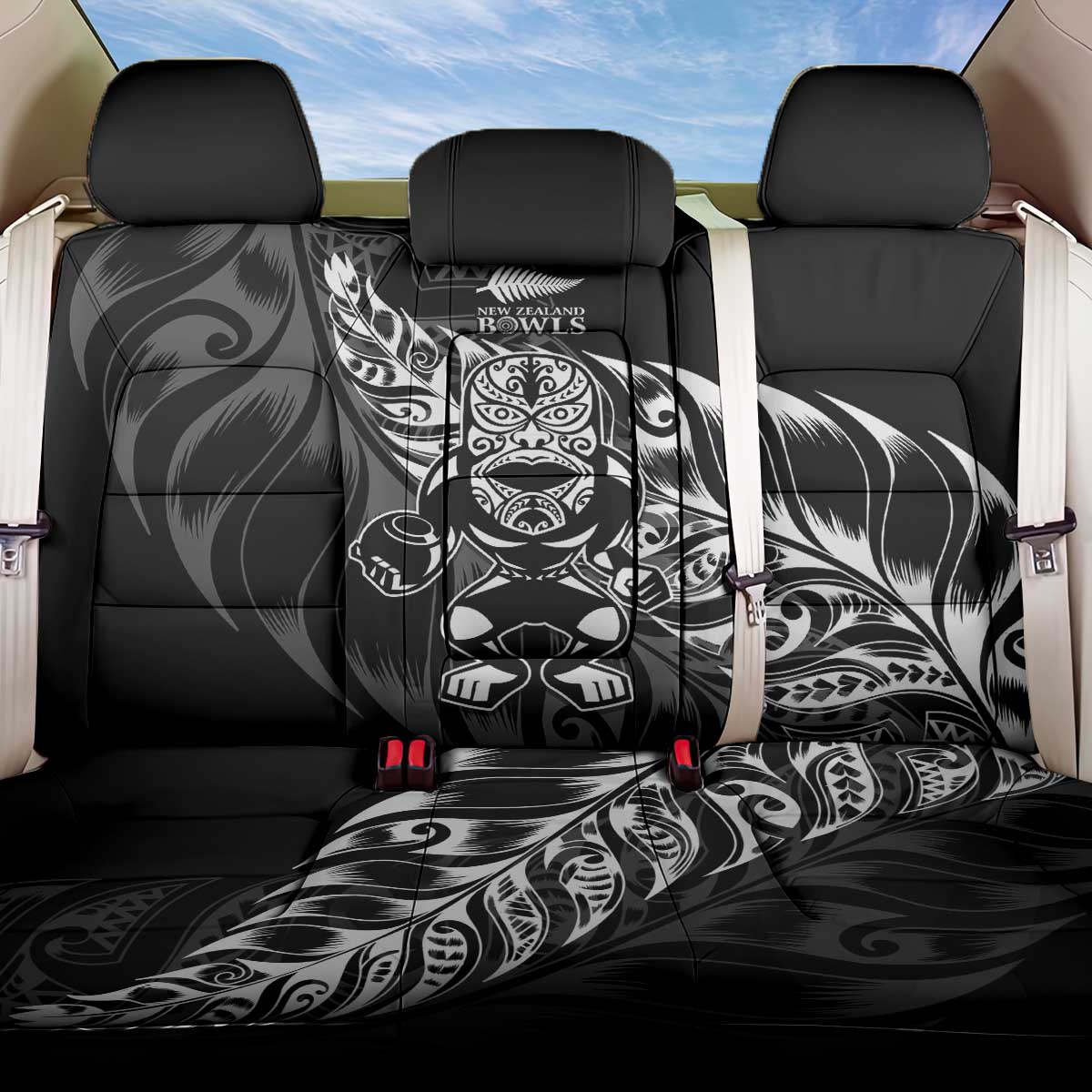 New Zealand Lawn Bowls Back Car Seat Cover Black Maori Warrior Tribal Silver Fern - Aussie Hoodie