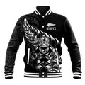 New Zealand Lawn Bowls Custom Baseball Jacket Black Maori Warrior Tribal Silver Fern - Aussie Hoodie