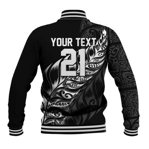 New Zealand Lawn Bowls Custom Baseball Jacket Black Maori Warrior Tribal Silver Fern - Aussie Hoodie