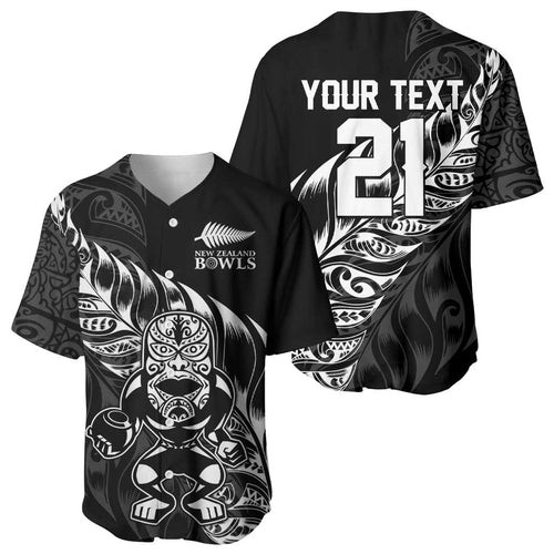 New Zealand Lawn Bowls Custom Baseball Jersey Black Maori Warrior Tribal Silver Fern - Aussie Hoodie
