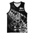 New Zealand Lawn Bowls Custom Basketball Jersey Black Maori Warrior Tribal Silver Fern - Aussie Hoodie