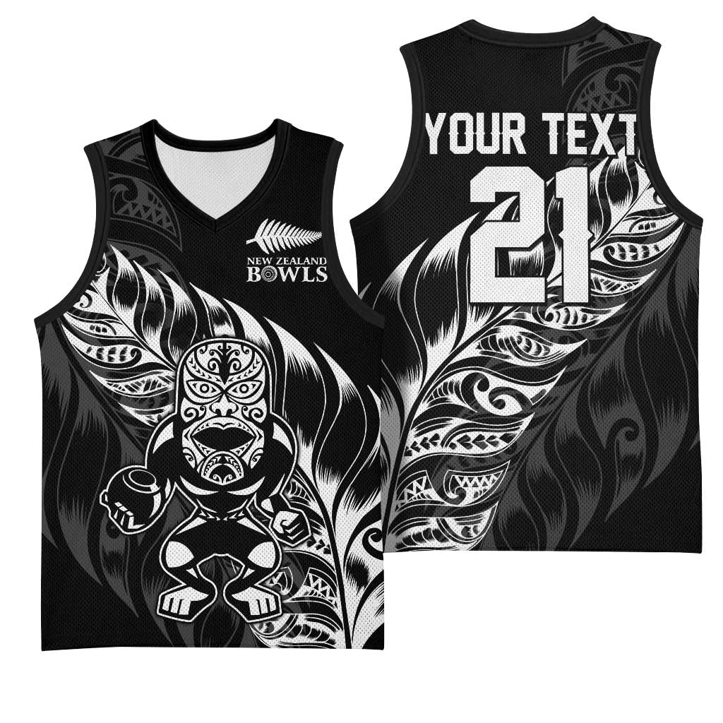 New Zealand Lawn Bowls Custom Basketball Jersey Black Maori Warrior Tribal Silver Fern - Aussie Hoodie